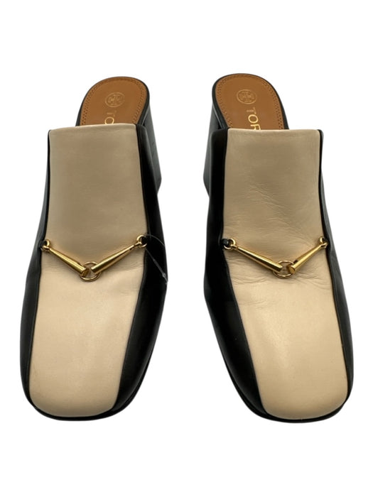 Tory Burch Shoe Size 7.5 Black & Tan Leather Block Heel Horse Bit Mules Black & Tan / 7.5