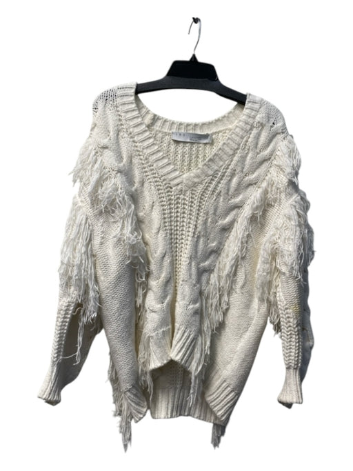 IRO Size XS White Cotton Blend V Neck Fringe Detail Knit Oversize Sweater White / XS