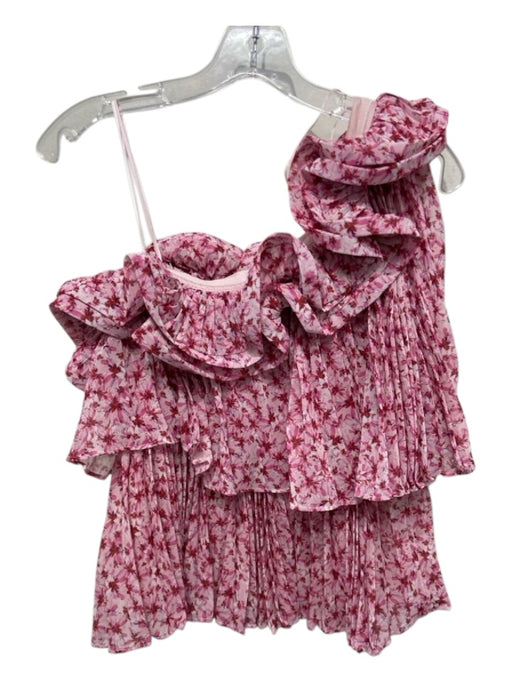 AMUR Size Small Pink, Red & Cream Recycled Polyester One Shoulder Floral Top Pink, Red & Cream / Small