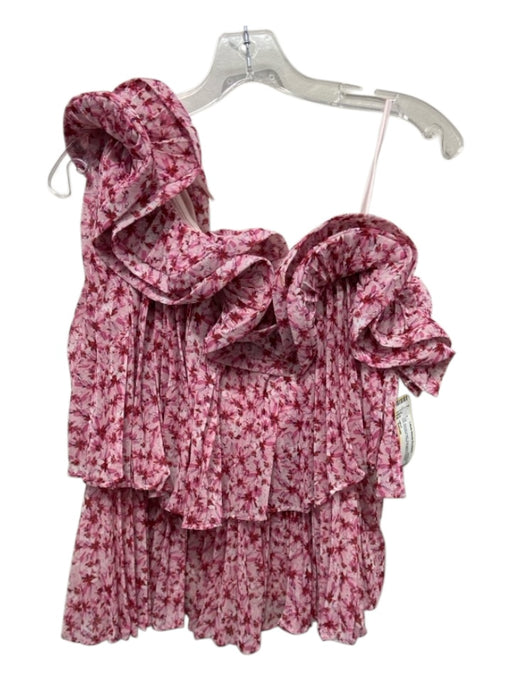 AMUR Size Small Pink, Red & Cream Recycled Polyester One Shoulder Floral Top Pink, Red & Cream / Small