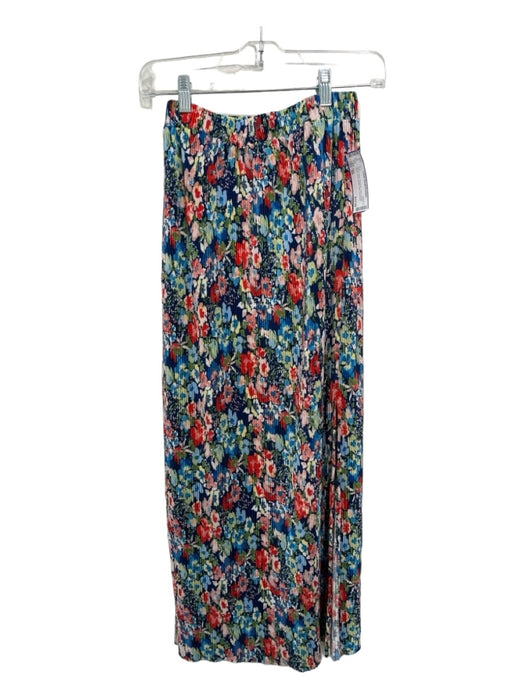 Wayf Size XS Navy & Multi Polyester Floral Elastic Waist micro pleated Skirt Navy & Multi / XS