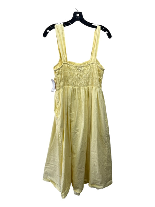 Staud Size XL Pale Yellow Cotton Straps Smocked Top Maxi Dress Pale Yellow / XL