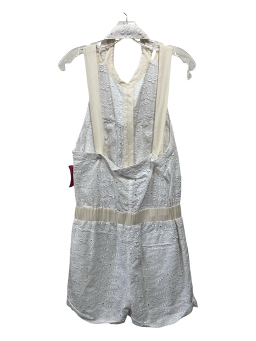 Rebecca Minkoff Size 12 Beige & White Cotton & Silk Sleeveless Eyelet Romper Beige & White / 12