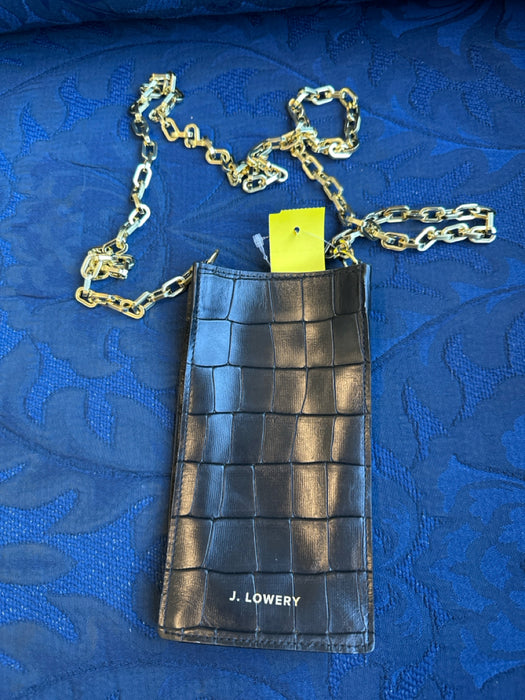 J. Lowery Black & Gold Leather Croc Embossed Chain Strap Cellphone Bag Bag