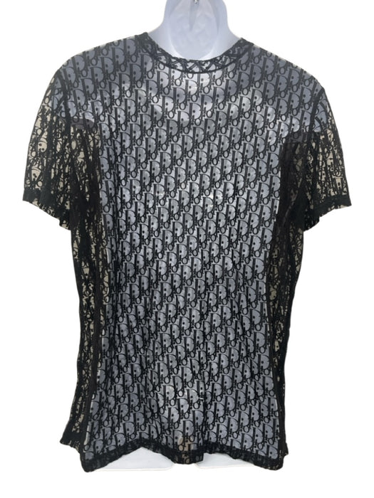 Dior Size XXL Black Viscose All Over Print Men's Short Sleeve Black / XXL