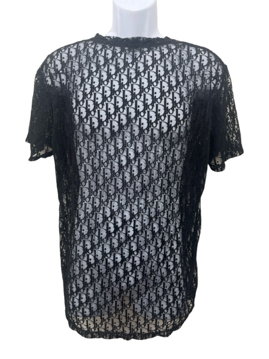 Dior Size XXL Black Viscose All Over Print Men's Short Sleeve Black / XXL