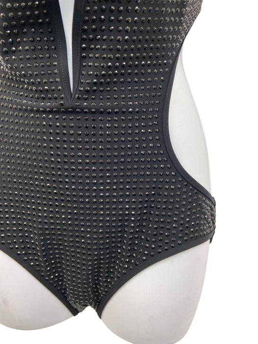 Gucci Size S Black Polymide Blend Rhinestone Cut Out Detail Cross Back Swimsuit Black / S