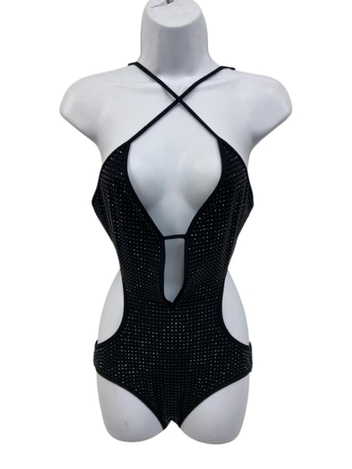 Gucci Size S Black Polymide Blend Rhinestone Cut Out Detail Cross Back Swimsuit Black / S