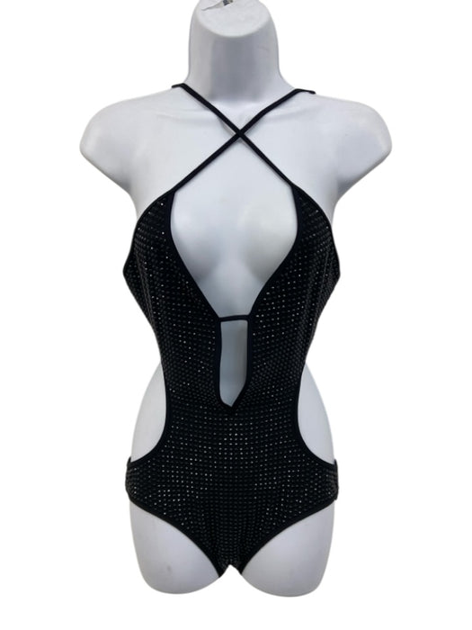 Gucci Size S Black Polymide Blend Rhinestone Cut Out Detail Cross Back Swimsuit Black / S