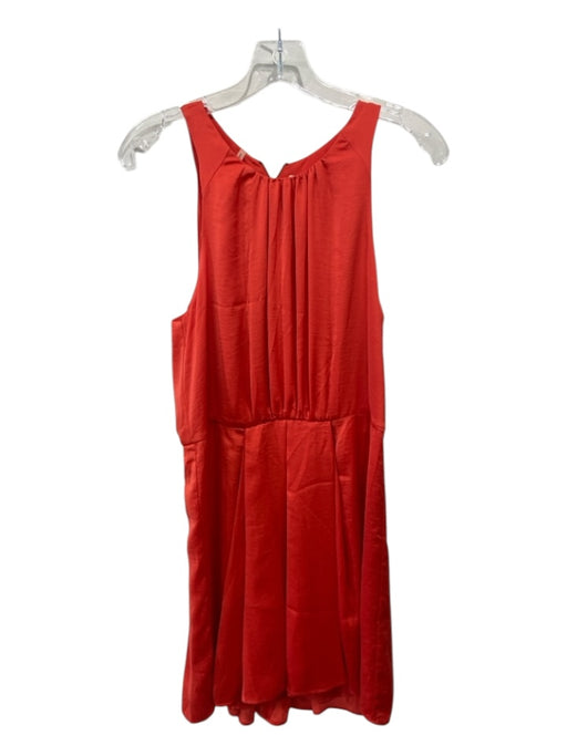 Rebecca Taylor Size 6 Coral Orange Poly Back Zip High Neck Sleeveless Dress Coral Orange / 6