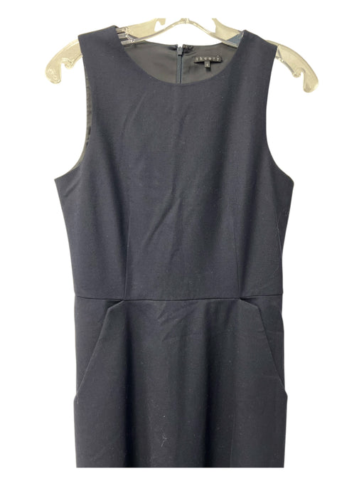 Theory Size 8 Navy Polyester Blend Short Sleeve Back Zip Scoop Neck Dress Navy / 8