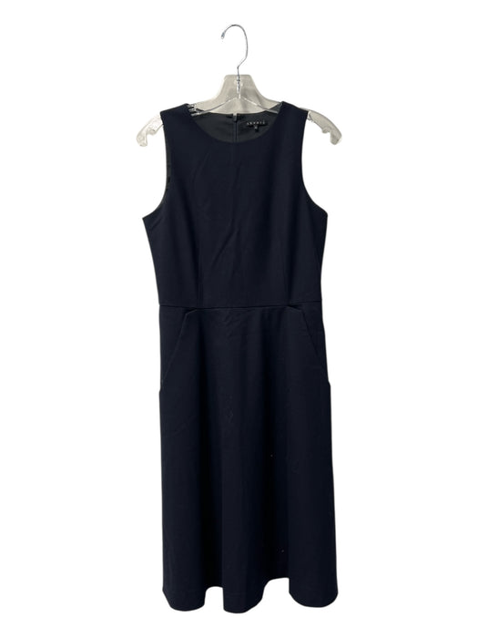 Theory Size 8 Navy Polyester Blend Short Sleeve Back Zip Scoop Neck Dress Navy / 8