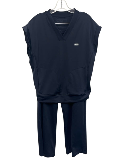 Figs Size L/M Navy Blue Nylon & Spandex Short Sleeve V Neck Pant Set Navy Blue / L/M