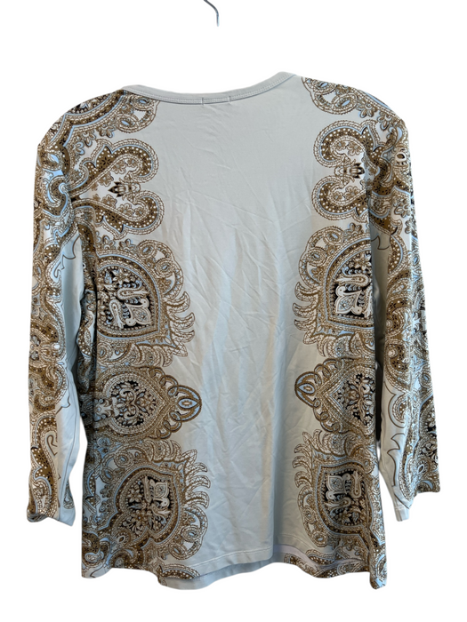 J. McLaughlin Size L Beige & Brown Nylon Long Sleeve Paisley Print Stretch Top Beige & Brown / L