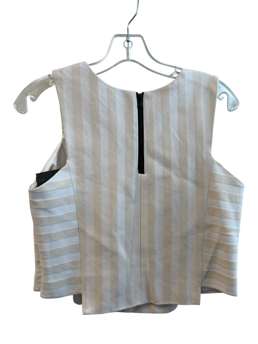 Milly Size 8 White & Nude Cotton Blend Sleeveless Striped V Neck Side Zip Top White & Nude / 8
