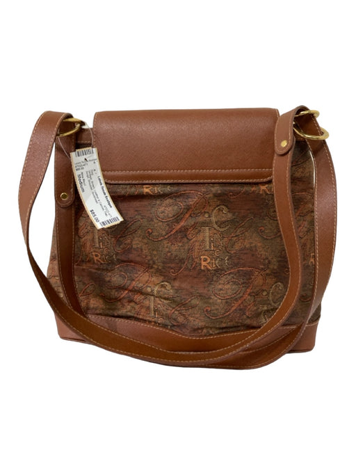 Nina Ricci Brown Leather & Canvas Flap Script Shoulder Bag Brown / Medium