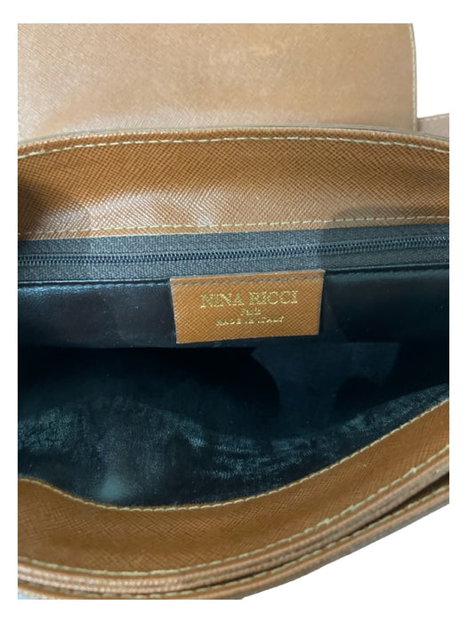 Nina Ricci Brown Leather & Canvas Flap Script Shoulder Bag Brown / Medium