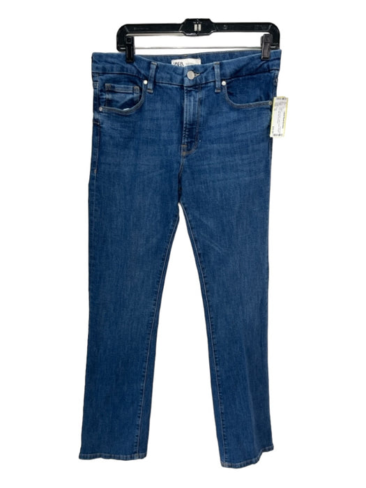 Zara Size 10 Med Wash Cotton Denim Straight Cut High Rise Jeans Med Wash / 10
