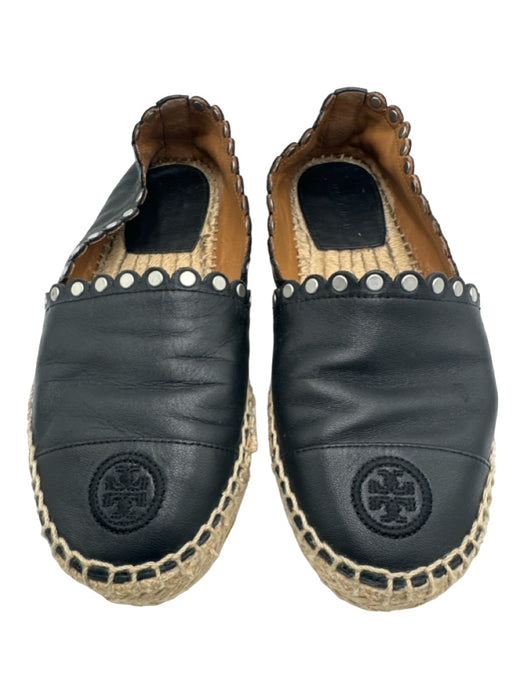 Tory Burch Shoe Size 6 Black & Beige Leather round toe Stud Detail Espadrille Black & Beige / 6