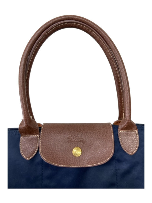 Longchamp Navy Nylon Leather Handles Zipper Closure Tote Purse Navy / Large