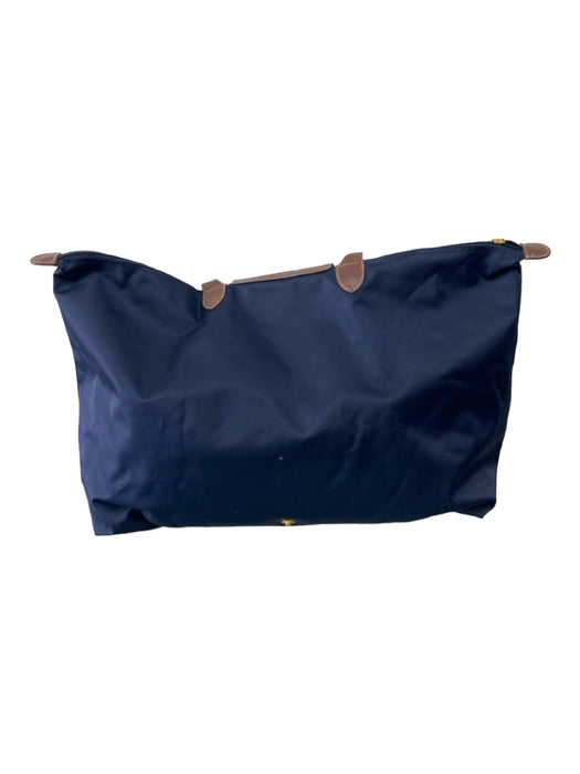 Longchamp Navy Nylon Leather Handles Zipper Closure Tote Purse Navy / Large