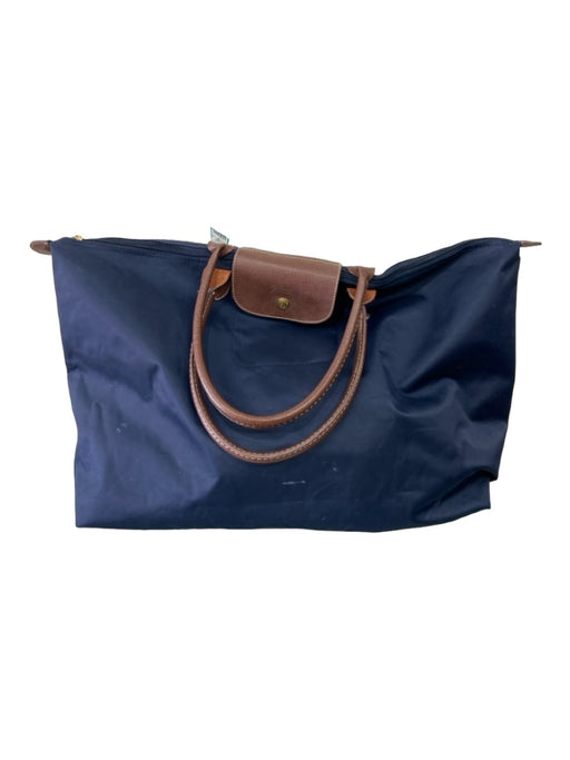 Longchamp Navy Nylon Leather Handles Zipper Closure Tote Purse Navy / Large