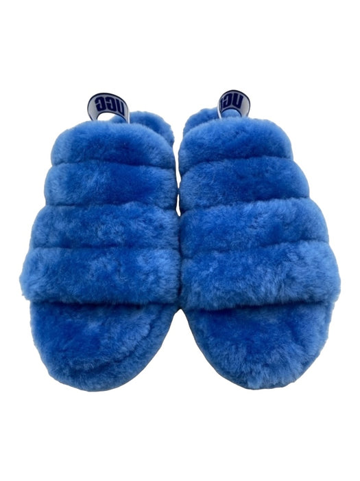 Ugg Shoe Size 10 Blue Synthetic Fuzzy Back Strap Open Toe Slippers Blue / 10