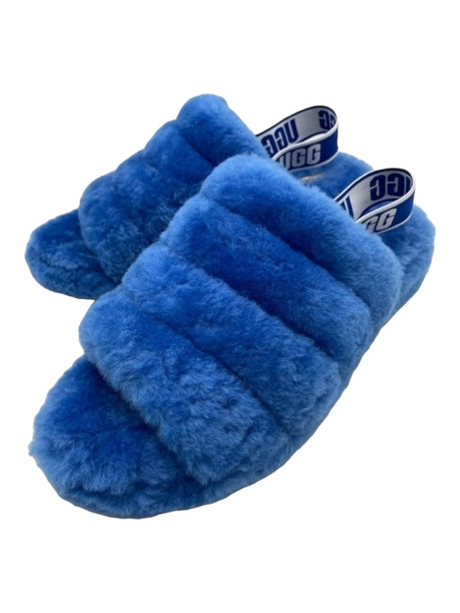 Ugg Shoe Size 10 Blue Synthetic Fuzzy Back Strap Open Toe Slippers Blue / 10