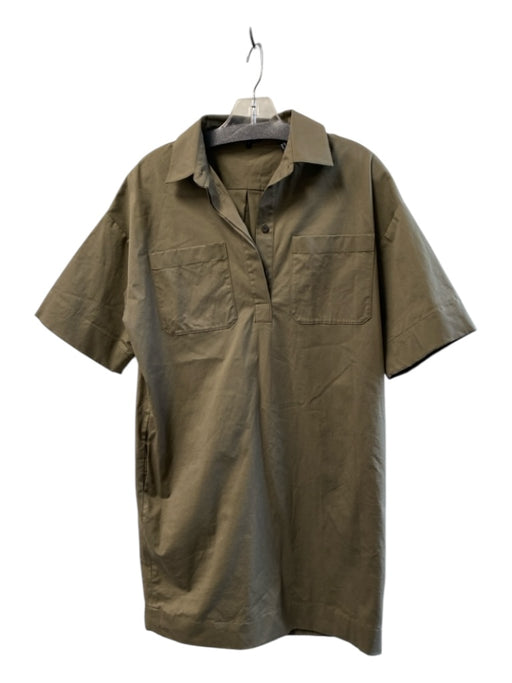 Theory Size S Army Green Cotton Collared Half Button Short Sleeve Dress Army Green / S