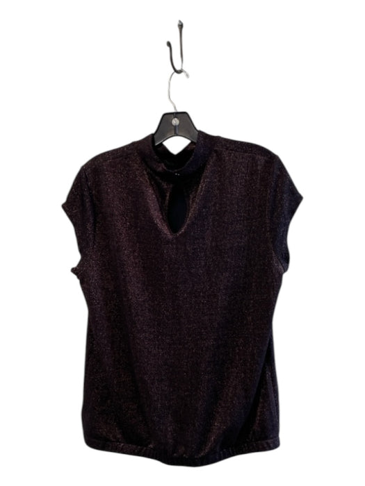 Sanctuary Size M Black & Merlot Nylon Blend Mock Neck Short Sleeve Shimmer Top Black & Merlot / M