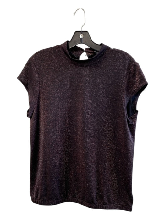 Sanctuary Size M Black & Merlot Nylon Blend Mock Neck Short Sleeve Shimmer Top Black & Merlot / M