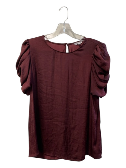 Naked Zebra Size M Merlot Polyester Round Neck Short Puff Sleeve Satin Top Merlot / M