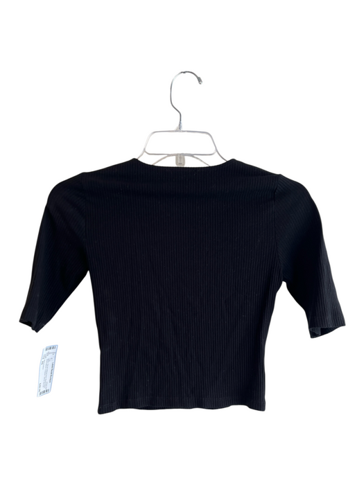 Reformation Size XS Black Tencel Ribbed Knit Round Neck Short Sleeve Cropped Top Black / XS