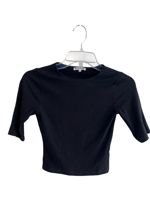 Reformation Size XS Black Tencel Ribbed Knit Round Neck Short Sleeve Cropped Top Black / XS
