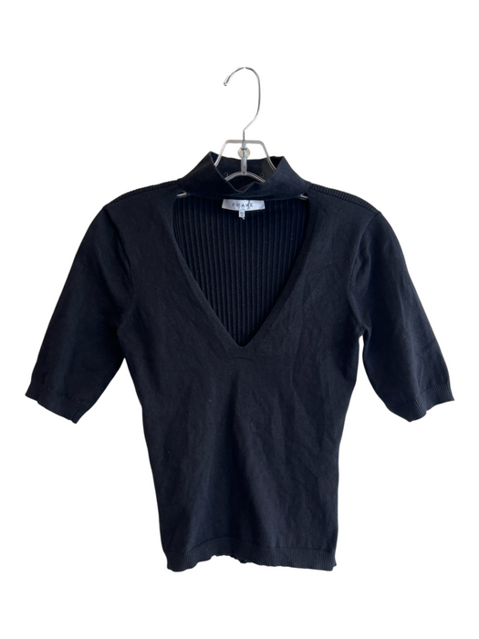Frame Size XS Black Silk & Cotton High Neck Chest Cut Out Short Sleeve Knit Top Black / XS