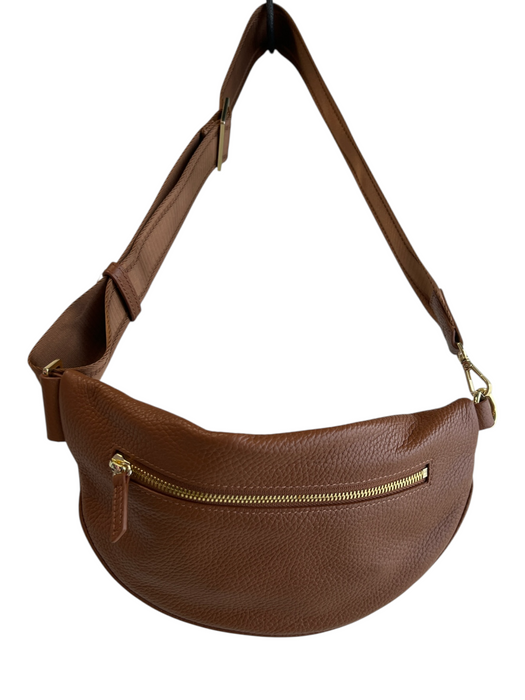Quince Brown Pebble Leather Gold hardware Zip Close Crossbody Fanny Pack Bag Brown / S
