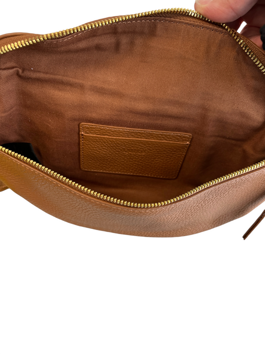 Quince Brown Pebble Leather Gold hardware Zip Close Crossbody Fanny Pack Bag Brown / S