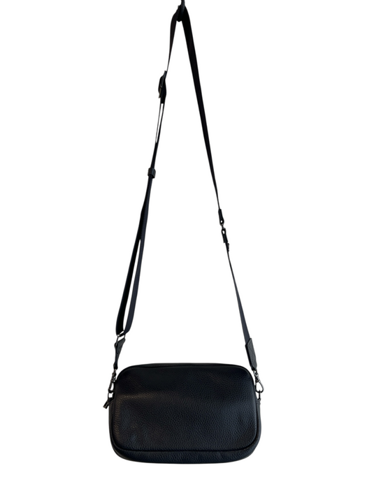 Bandolier Black Pebble Leather Gunmetal Hardware Zip Close Crossbody Bag Black / S