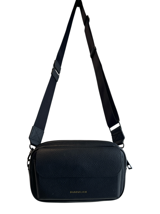 Bandolier Black Pebble Leather Gunmetal Hardware Zip Close Crossbody Bag Black / S
