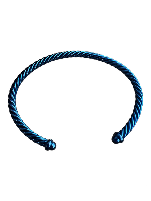 David Yurman Blue Aluminium Cable Solid cuff 4 button Bracelet Blue