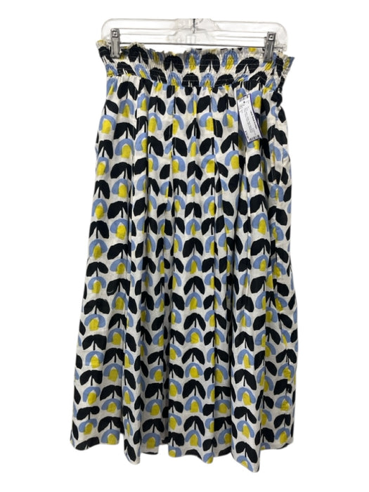 Buru Size L Blue, Black, White Paper Bag Waist Floral Elastic Waist Midi Skirt Blue, Black, White / L