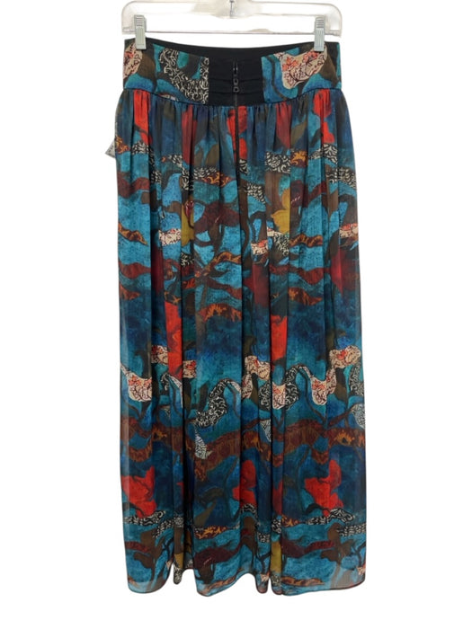 Alice & Olivia Size 6 Blue & Multi Polyester Back Zip Abstract Floral Maxi Skirt Blue & Multi / 6