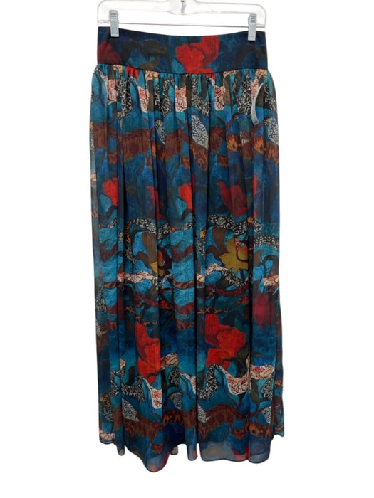 Alice & Olivia Size 6 Blue & Multi Polyester Back Zip Abstract Floral Maxi Skirt Blue & Multi / 6