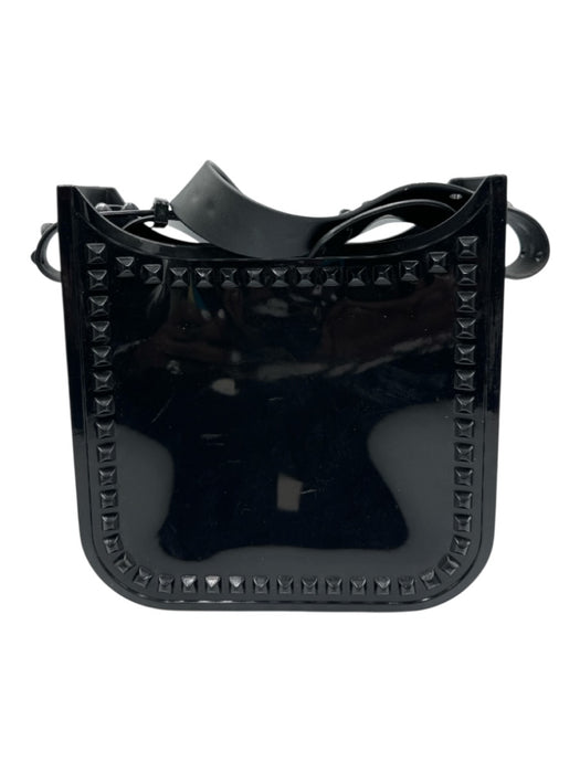 Carmen Sol Black Rubber Crossbody Strap Rock Studs Magnetic Close Saddle Bag Bag Black