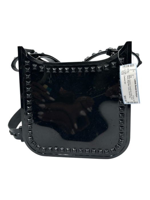 Carmen Sol Black Rubber Crossbody Strap Rock Studs Magnetic Close Saddle Bag Bag Black