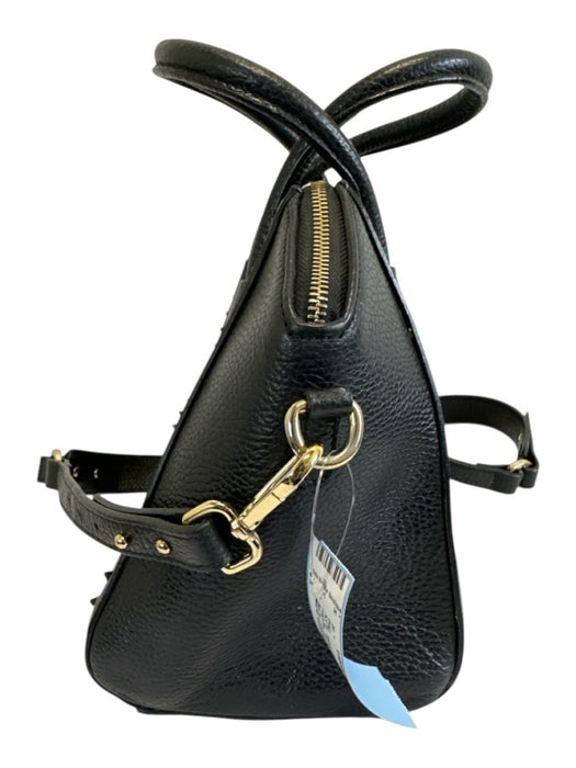 Mario Valentino Spa Black Leather Top Handle Studded Top Zip Bag Black