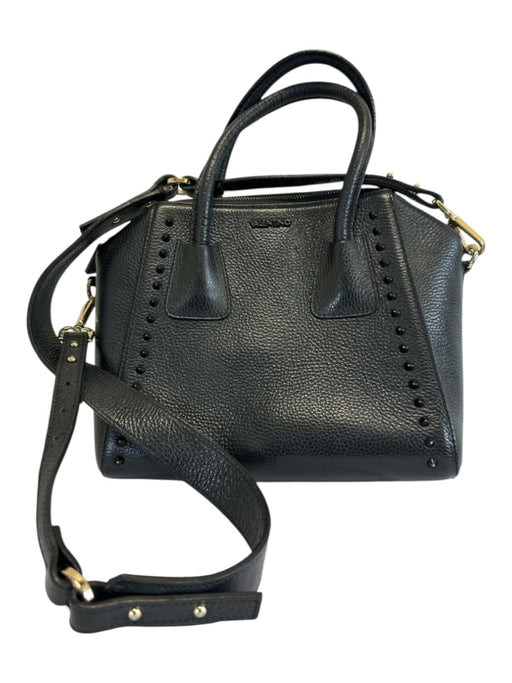 Mario Valentino Spa Black Leather Top Handle Studded Top Zip Bag Black