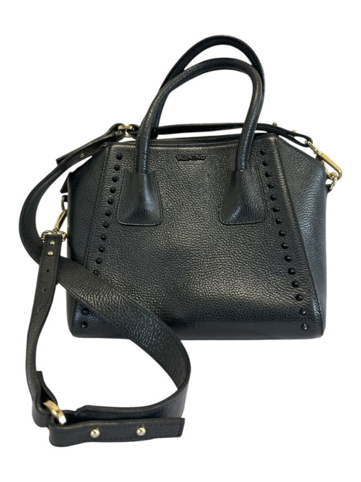 Mario Valentino Spa Black Leather Top Handle Studded Top Zip Bag Black