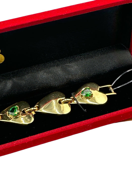Jean-Charles Boisset Gold & Green Metal Heart Cut Heart Chain Bracelet Gold & Green