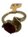 Gold & Red 18k GE Ruby Faux Stone Oval Cut Stone Ridges Ring Gold & Red